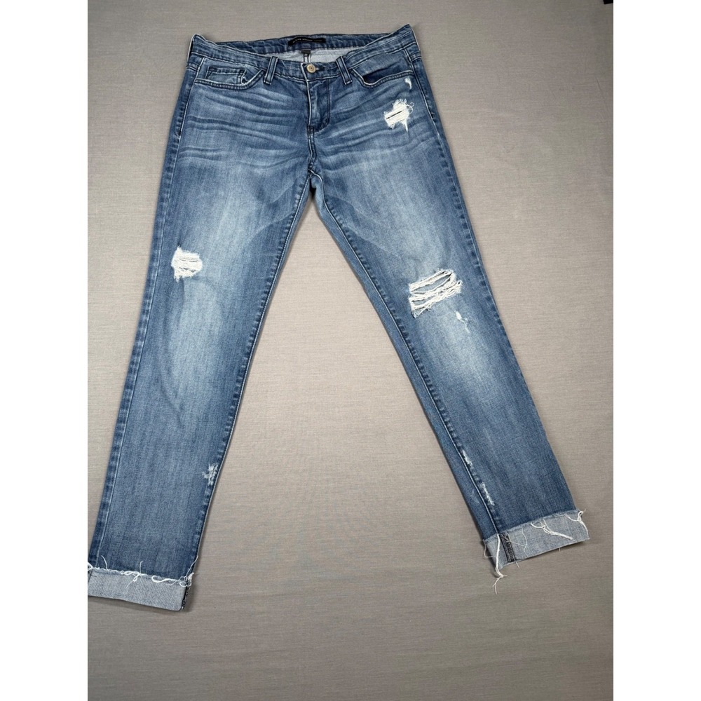 Flying Monkey Platinum Distressed Jeans Womens Sz 27 Blue Mid Rise Fray Raw Hem